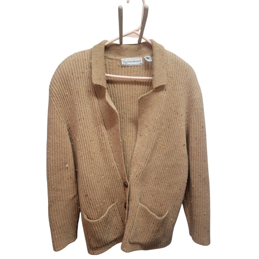 Evan Picone Wool Blend Cardigan Sweater Womens Large Knit Collared‎